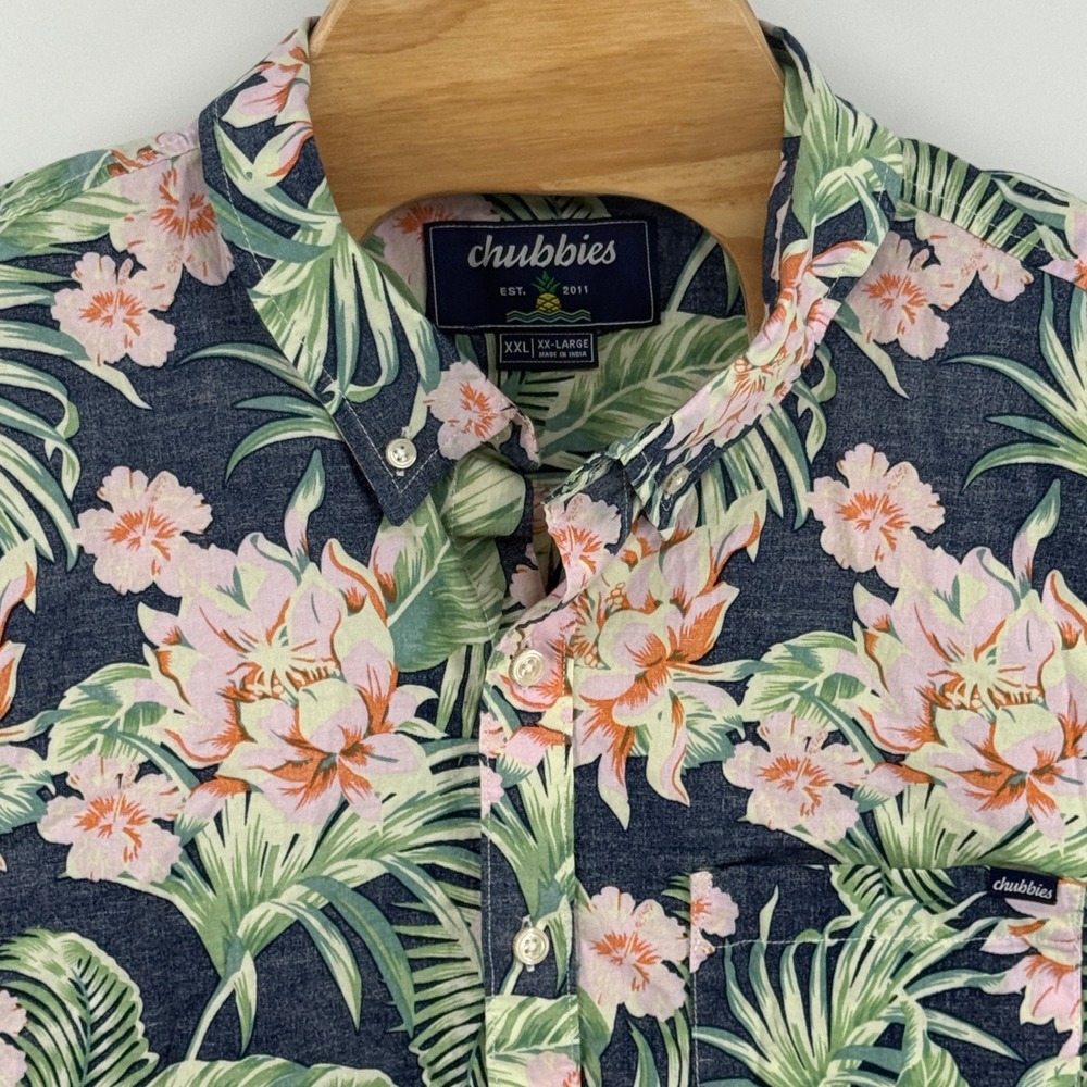 Chubbies Men XXL Regular Fit Floral Tropical Short Sleeve Button Down Shirt Navy